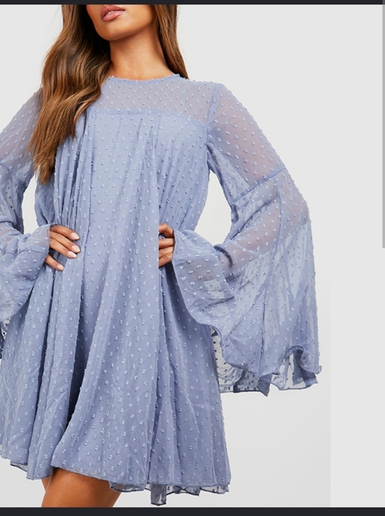 Wowo Dresses & Skirts - Wowo Light Blue Swiss Dot Pleated Tunic Dress